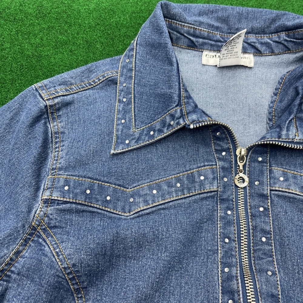 Cathy Daniels Rhinestone Full Zip Blue Jean Jacket  Womens Size 1X - Picture 2 of 8